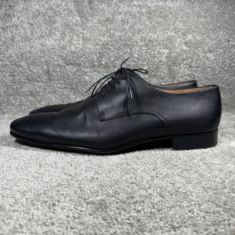 Hugo Boss Derby Shoes Black Micro Textured Leather Made in Italy‎ Mens 11